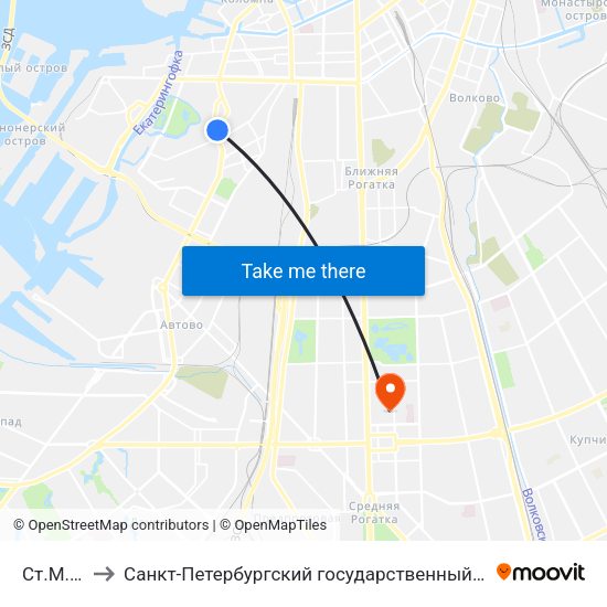 Ст.М. Нарвская to Санкт-Петербургский государственный университет аэрокосмического приборостроения map