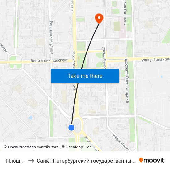 Площадь Победы to Санкт-Петербургский государственный университет аэрокосмического приборостроения map