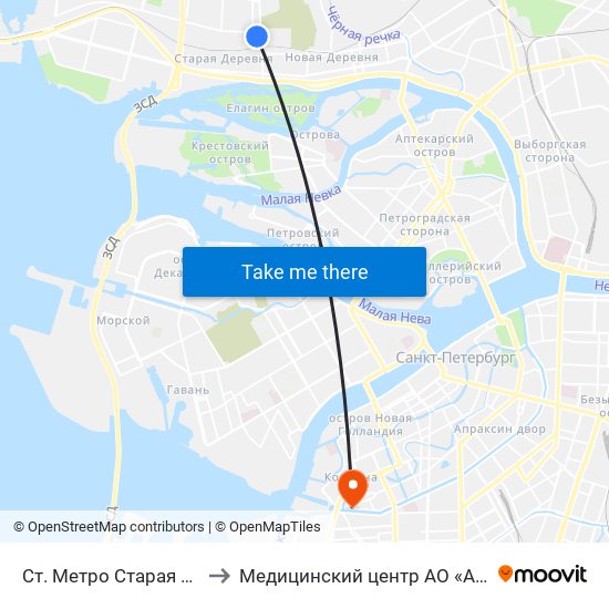 Ст. Метро Старая Деревня Посадка to Медицинский центр АО «Адмиралтейские верфи» map