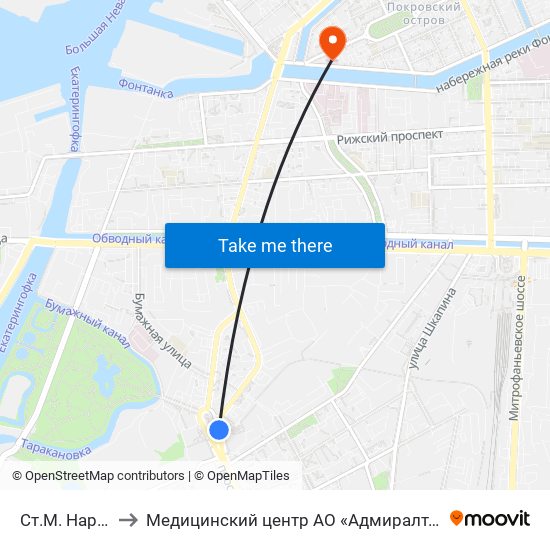 Ст.М. Нарвская to Медицинский центр АО «Адмиралтейские верфи» map