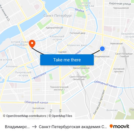 Владимирская (Vladimirskaya) to Санкт-Петербургская академия Следственного комитета Российской Федерации map