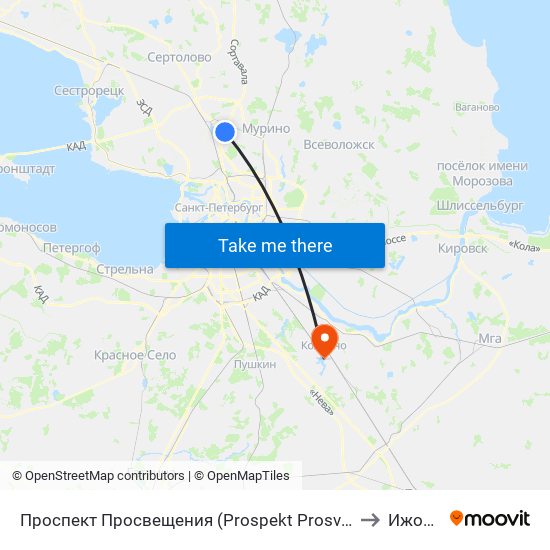 Проспект Просвещения (Prospekt Prosveschenya) to Ижорец map