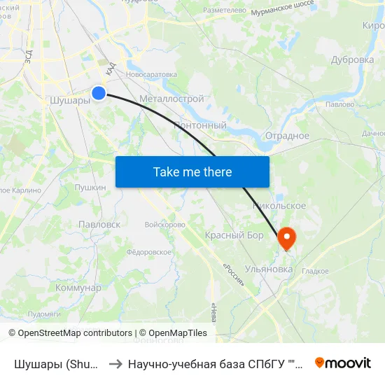Шушары (Shushary) to Научно-учебная база СПбГУ ""Саблино"" map