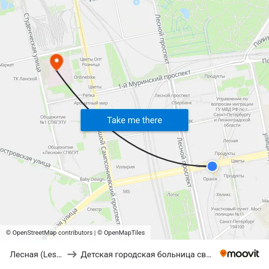 Лесная (Lesnaya) to Детская городская больница святой Ольги map