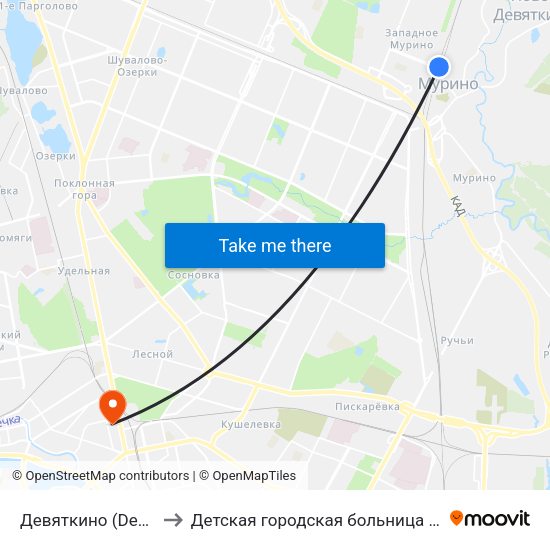Девяткино (Devyatkino) to Детская городская больница святой Ольги map