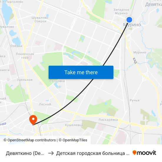 Девяткино (Devyatkino) to Детская городская больница святой Ольги map
