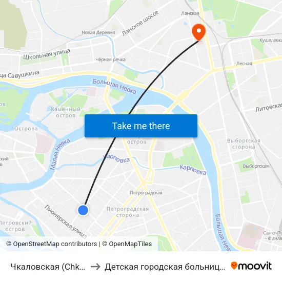 Чкаловская (Chkalovskaya) to Детская городская больница святой Ольги map
