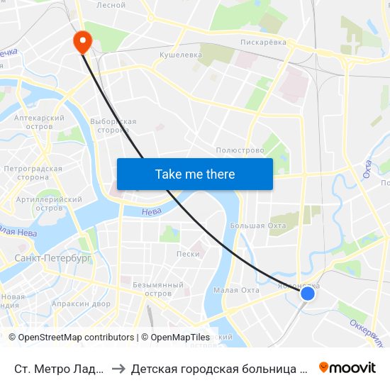 Ст. Метро Ладожская to Детская городская больница святой Ольги map