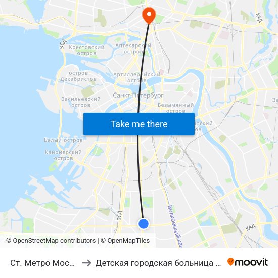 Ст. Метро Московская to Детская городская больница святой Ольги map