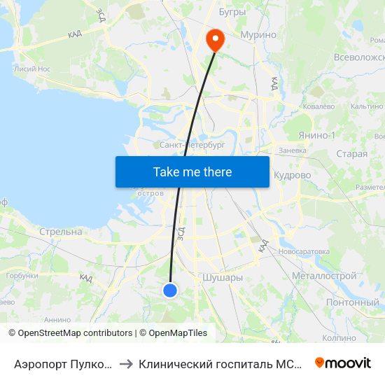 Аэропорт Пулково 1 to Клинический госпиталь МСЧ МВД map