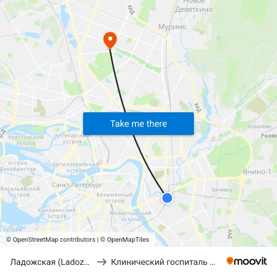 Ладожская (Ladozhskaya) to Клинический госпиталь МСЧ МВД map