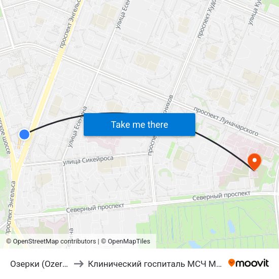 Озерки (Ozerki) to Клинический госпиталь МСЧ МВД map