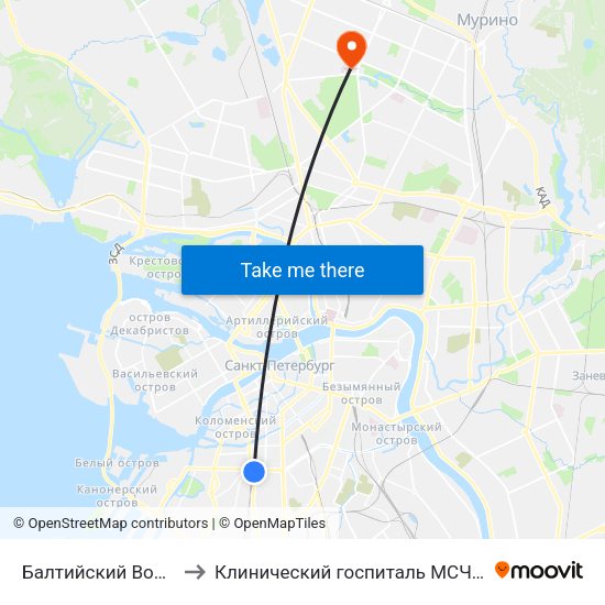 Балтийский Вокзал to Клинический госпиталь МСЧ МВД map