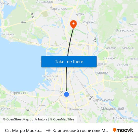 Ст. Метро Московская to Клинический госпиталь МСЧ МВД map