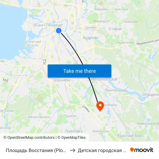 Площадь Восстания (Ploschad' Vosstaniya) to Детская городская больница №22 map