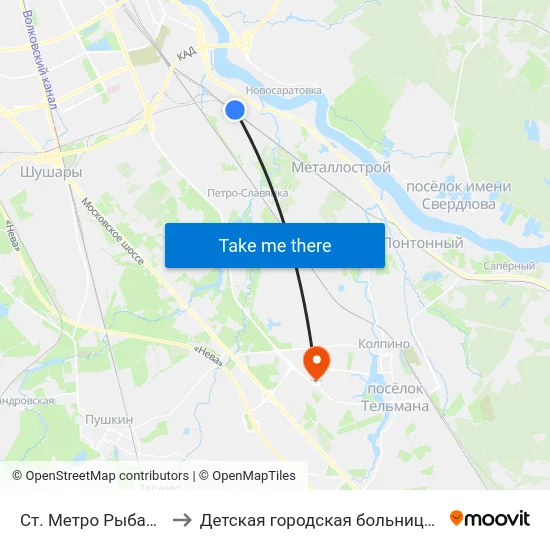 Ст. Метро Рыбацкое to Детская городская больница №22 map