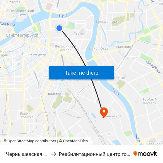 Чернышевская (Chernyshevskaya) to Реабилитационный центр госпиталя для ветеранов войн map