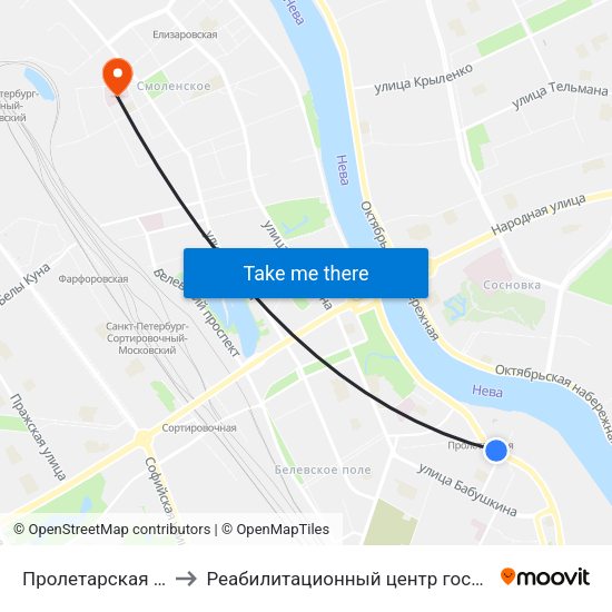 Пролетарская (Proletarskaya) to Реабилитационный центр госпиталя для ветеранов войн map
