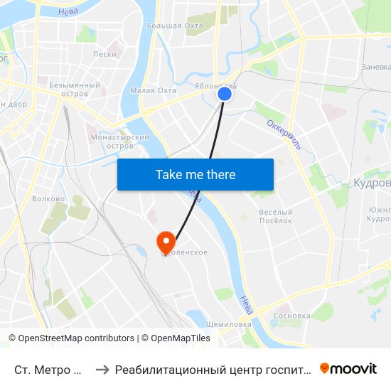 Ст. Метро Ладожская to Реабилитационный центр госпиталя для ветеранов войн map