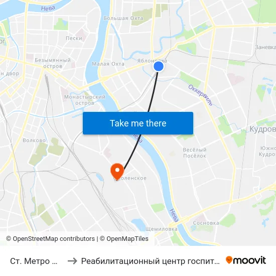 Ст. Метро Ладожская to Реабилитационный центр госпиталя для ветеранов войн map