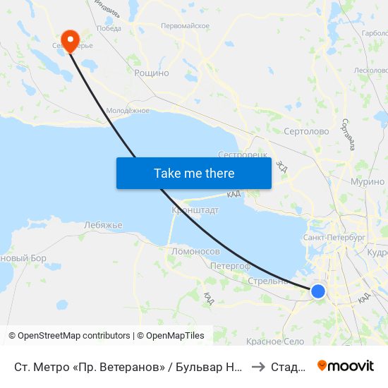 Ст. Метро «Пр. Ветеранов» / Бульвар Новаторов to Стадион map