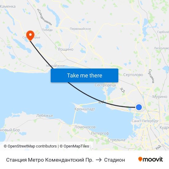 Станция Метро Комендантский Пр. to Стадион map