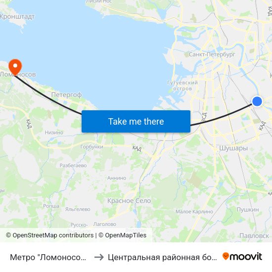 Метро "Ломоносовская" to Центральная районная больница map