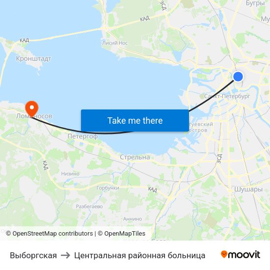 Выборгская to Центральная районная больница map