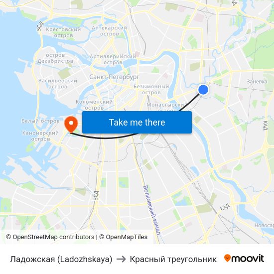 Ладожская (Ladozhskaya) to Красный треугольник map