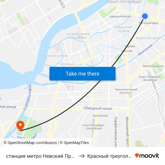 станция метро Невский Проспект to Красный треугольник map
