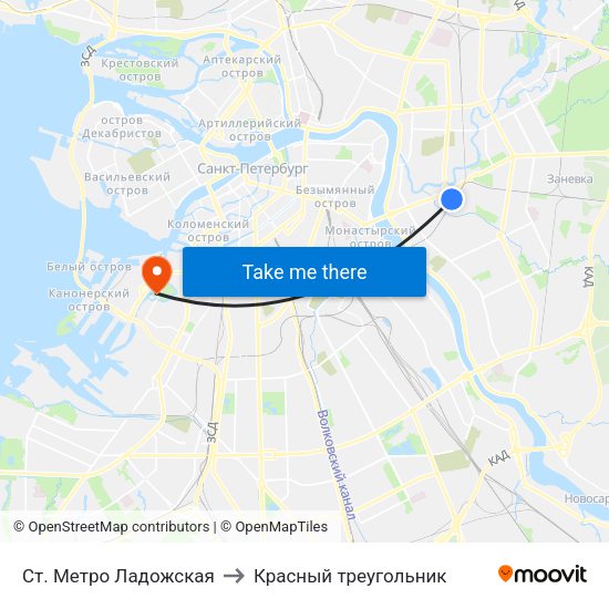 Ст. Метро Ладожская to Красный треугольник map