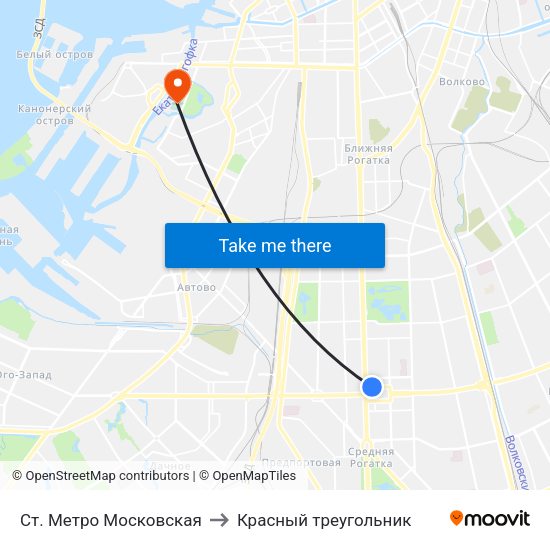 Ст. Метро Московская to Красный треугольник map