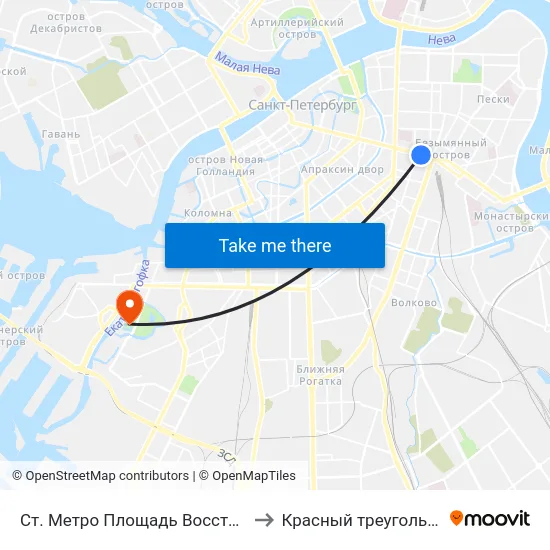 Ст. Метро Площадь Восстания to Красный треугольник map