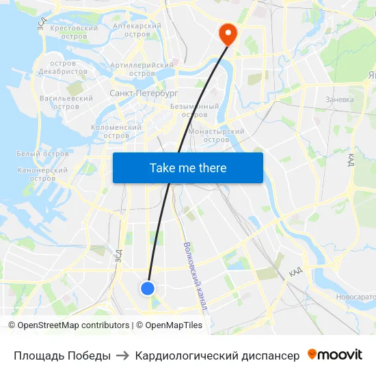 Площадь Победы to Кардиологический диспансер map