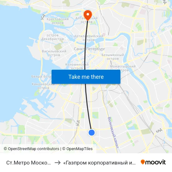 Ст.Метро Московская to «Газпром корпоративный институт» map