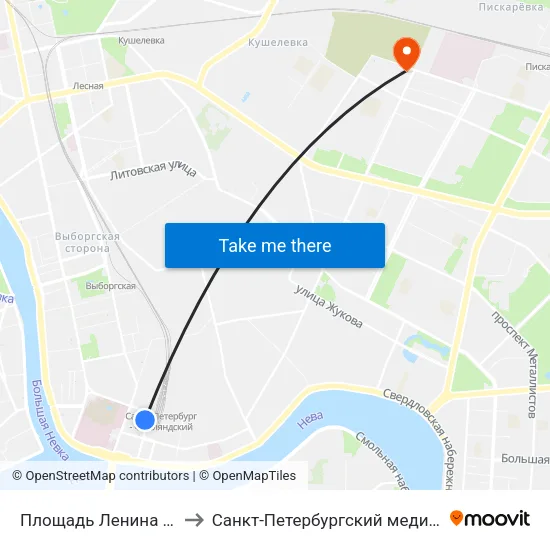 Площадь Ленина (Ploschad' Lenina) to Санкт-Петербургский медико-социальный институт map