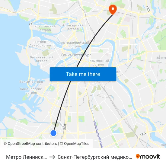 Метро Ленинский Проспект to Санкт-Петербургский медико-социальный институт map