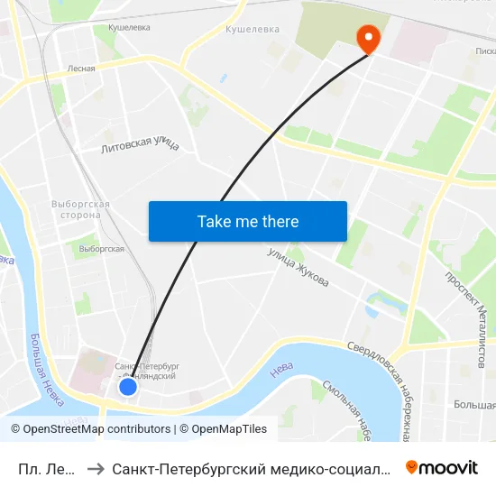 Пл. Ленина to Санкт-Петербургский медико-социальный институт map