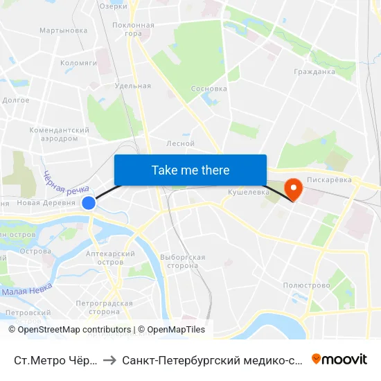 Ст.Метро Чёрная Речка to Санкт-Петербургский медико-социальный институт map