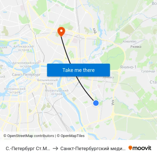С.-Петербург  Ст.Метро Ул.Дыбенко to Санкт-Петербургский медико-социальный институт map