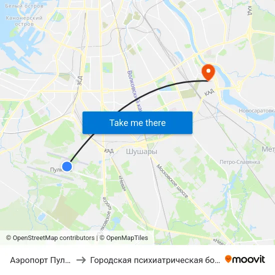 Аэропорт Пулково 1 to Городская психиатрическая больница №6 map