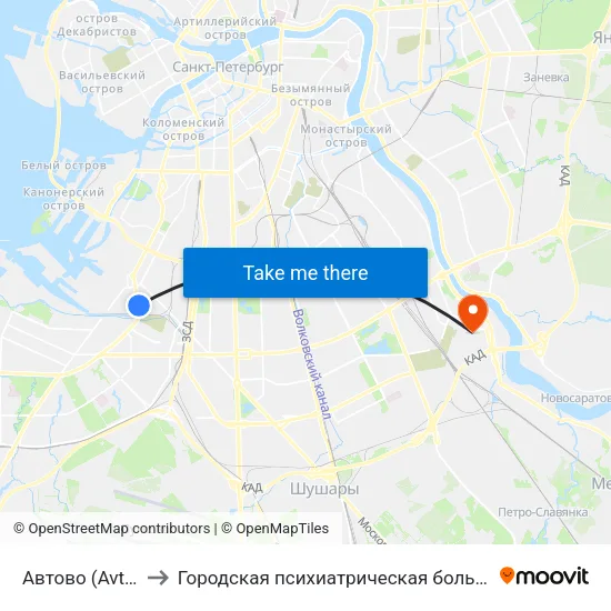 Автово (Avtovo) to Городская психиатрическая больница №6 map
