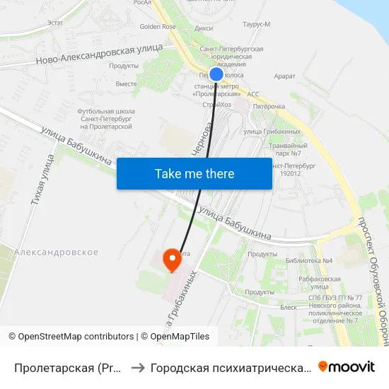 Пролетарская (Proletarskaya) to Городская психиатрическая больница №6 map