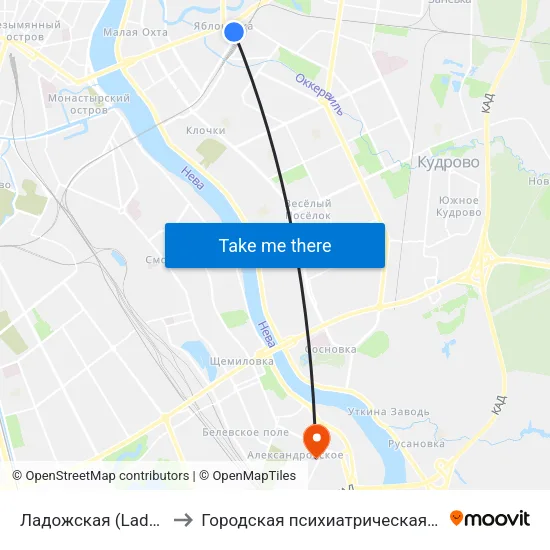 Ладожская (Ladozhskaya) to Городская психиатрическая больница №6 map