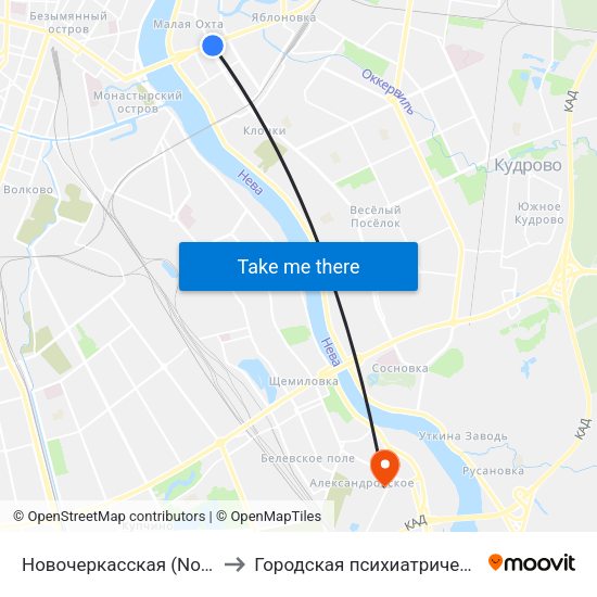 Новочеркасская (Novocherkasskaya) to Городская психиатрическая больница №6 map