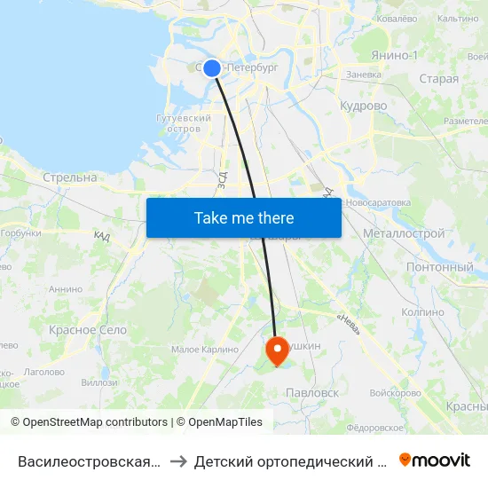 Василеостровская (Vasileostrovskaya) to Детский ортопедический институт им. Г. И. Турнера map