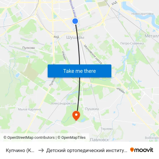 Купчино (Kupchino) to Детский ортопедический институт им. Г. И. Турнера map