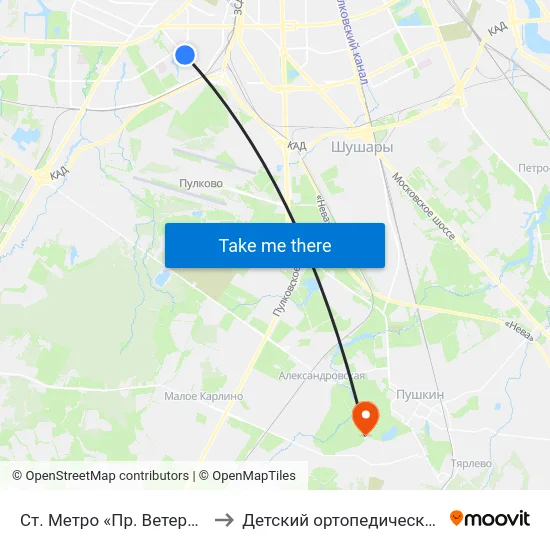Ст. Метро «Пр. Ветеранов» / Бульвар Новаторов to Детский ортопедический институт им. Г. И. Турнера map