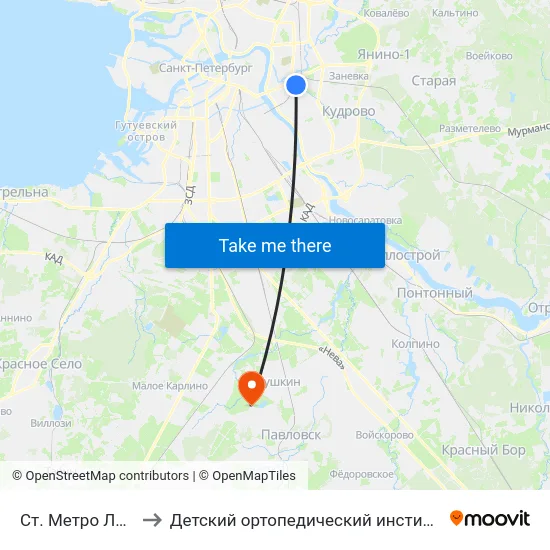 Ст. Метро Ладожская to Детский ортопедический институт им. Г. И. Турнера map