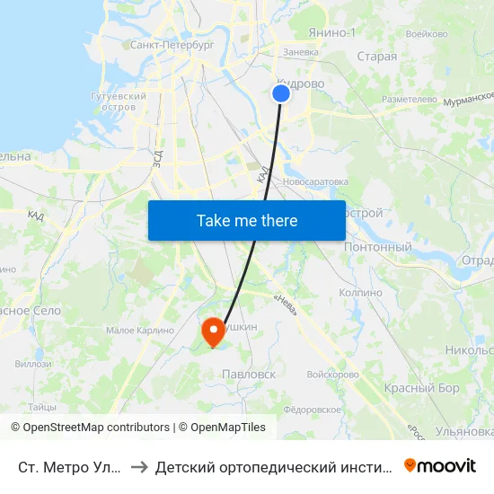 Ст. Метро Ул.Дыбенко to Детский ортопедический институт им. Г. И. Турнера map